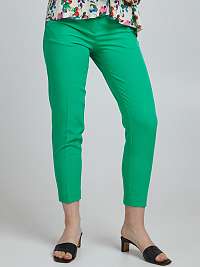 Zelené dámske skrátené slim fit nohavice ICHI
