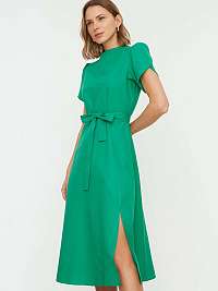 Zelené midi šaty s rozparkom a viazaním Trendyol