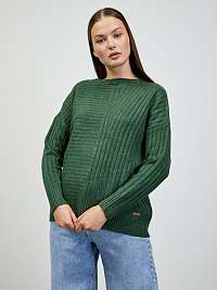 Zelený dámsky rebrovaný sveter so zmesou vlny ZOOT.lab Natacha
