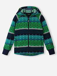 Zelený detský vzorovaný flísový sveter na zips s kapucňou Reima Northern