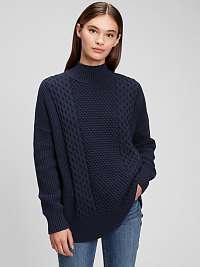 Ženy - Pletený dlhší sveter Tmavomodrá