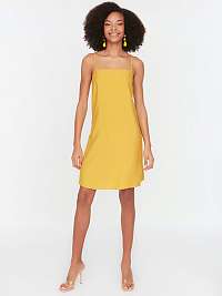 Žlté dámske krátke šaty na ramienka Trendyol