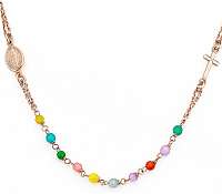 Amen Ružovo pozlátený strieborný náhrdelník s acháty Rosary CRORM3P
