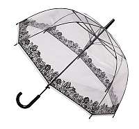 Blooming Brollies Dámsky priehľadný palicový dáždnik Clear Dome Stick with Black Lace Effect POESLACE