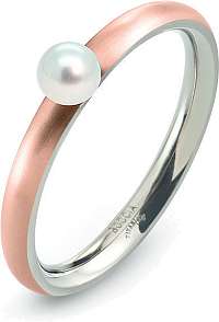 Boccia Titanium Ružovo pozlátený titánový prsteň s perličkou 0145-03 mm