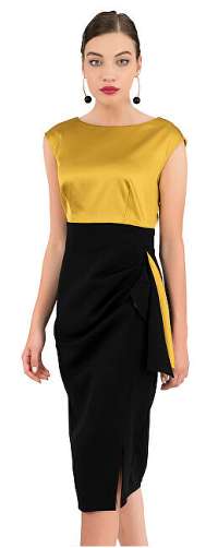 Closet London Dámske šaty Closet Draped Skirt Pencil Dress Mustard S