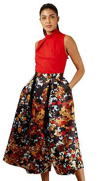 Closet London Dámske šaty Closet Gold Full Skirt Dress Red M