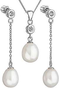 Evolution Group Strieborná perlová sada so zirkónmi Pavona005.1 AAA biela (náušnice, retiazka, prívesok)