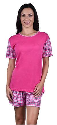 Evona Dámske krátke pyžamo LINDA ružové káro XL