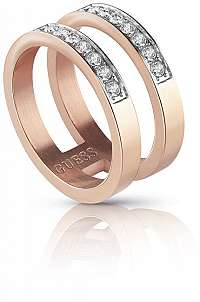 Guess Dvojitý ružovo pozlátený prsteň s kryštálmi UBR78008 mm
