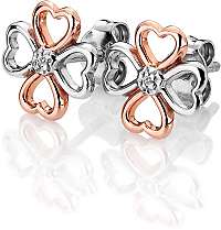 Hot Diamonds Bicolor strieborné čtyřlístkové náušnice s diamantmi Lucky in Love DE633