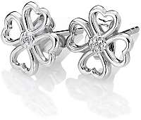 Hot Diamonds Strieborné čtyřlístkové náušnice s diamantmi Lucky in Love DE632