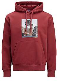 Jack&Jones Pánska mikina JORTRAIL SWEAT HOOD Brick Red XL