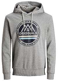 Jack&Jones Pánska mikina JORWILMER SWEAT HOOD STS Light grey melange XXL