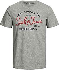 Jack&Jones Pánske tričko JJJELOGO TEE SS O-NECK 2 COL SS20 Noosa Light Grey Melange Slim / Melange L