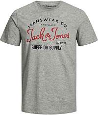 Jack&Jones Pánske tričko JJJELOGO TEE SS O-NECK 2 COL SS20 Noosa Light Grey Melange Slim / Melange M