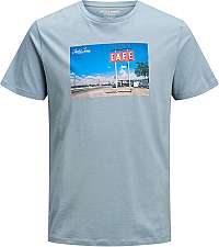 Jack&Jones Pánske tričko JORCAFE TEE SS CREW NECK Ashley Blue SLIM L