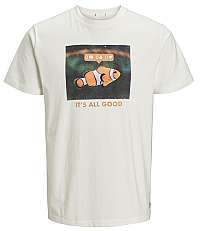 Jack&Jones Pánske tričko Messenger Tee Ss Crew Neck Cloud Dancer Slim-Fish Print S