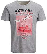 Jack&Jones Pánske tričko Zine Tee Ss Crew Neck Light Grey Melange Slim S