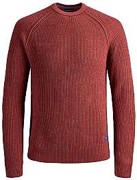 Jack&Jones Pánsky sveter JORPANNEL KNIT NECK Brick Red S