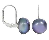 JwL Jewellery Náušnice s pravou kovovo modrou perlou JL0057
