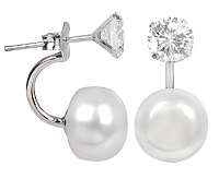 JwL Jewellery Originálne dvojnáušnice s pravou perlou a kryštálom JL0059