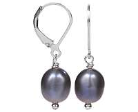 JwL Jewellery Strieborné náušnice s pravou kovovo modrou perlou JL0147