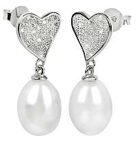 JwL Luxury Pearls Pearl náušnice s bielou pravou perlou a zirkónmi JL0349