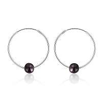 JwL Luxury Pearls Strieborné náušnice kruhy s pravými čiernymi perlami JL0632