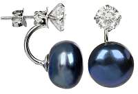 JwL Luxury Pearls Strieborné náušnice s pravou modrou perlou a kryštálom 2v1 JL0225