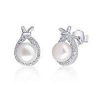 JwL Luxury Pearls Štýlové strieborné náušnice s perlou a zirkónmi JL0605