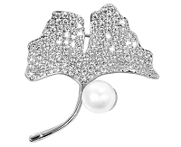 JwL Luxury Pearls Trblietavá brošňa Ginkgo list s pravou perlou a kryštály JL0373