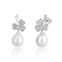 JwL Luxury Pearls Trojlístkové strieborné náušnice s perlou a zirkónmi JL0618