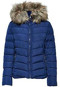 ONLY Dámska bunda ONLNEW ELLAN Quilted FUR HOOD JACKET OTW Blue print XS