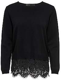 ONLY Dámsky sveter Cilla L/S Lace Mix Pullover Knit Black W.Dtm Lace S