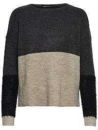 ONLY Dámsky sveter Santana L/S Block Pullover KNT Dark Grey Melange XL