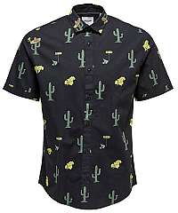 ONLY&SONS Pánska košeľa Sane Ss Aop Poplin Shirt Black S