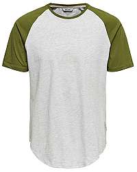 ONLY&SONS Pánske tričko Logan Raglan Longy Tee White Melange XL