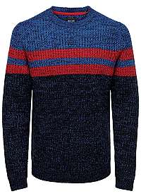 ONLY&SONS Pánsky sveter ONSLAZLO 3 BLOCKED CREW NECK KNIT REG Baleine Blue L