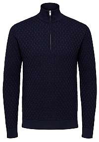 SELECTED HOMME Pánsky sveter SLHKENT HIGH ZIP NECK B Maritime Blue - Tops B 12 S