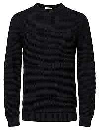 SELECTED HOMME Pánsky sveter SLHROLF STRUCTURE NECK W Black L