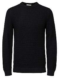 SELECTED HOMME Pánsky sveter SLHROLF STRUCTURE NECK W Black M