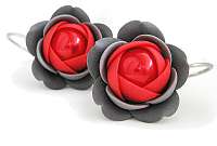 Troli Červeno-šedé visiace náušnice s perličkou kvetinky