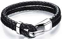 Troli čierny kožený náramok s oceľovým hákom Leather SW-BL071