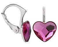 Troli Dievčenské strieborné náušnice Heart Flat Fuchsia