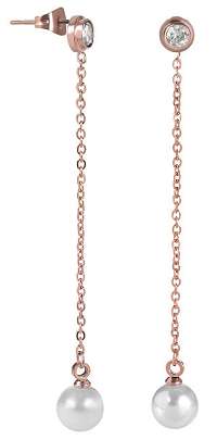 Troli dlhé bronzové náušnice s kryštálom a perličkou SW-ED096 (1) rosegold