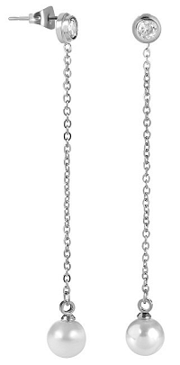 Troli dlhé náušnice s kryštálom a perličkou SW-ED096 (1) silver