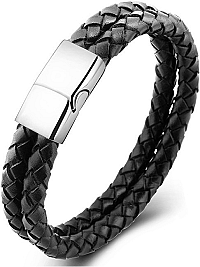 Troli dvojitý čierny náramok z prepletané kože Leather SW-BL008