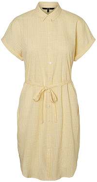 Vero Moda Dámske šaty VMHEAVEN SL ABK SHIRT DRESS WVN Banana Cream SNOW WHITE XL