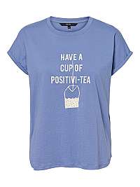 Vero Moda Dámske tričko VMGILLIANAVA SS TOP BOX JRS GA Blue Ice HAVE A CUP OF positive TEA M